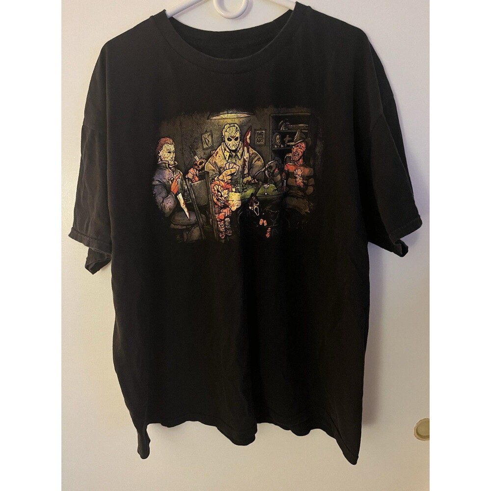 Men's Black Horror Graphic Print Crew Neck Short Sleeve T-Shirt Freddy Jason DBD